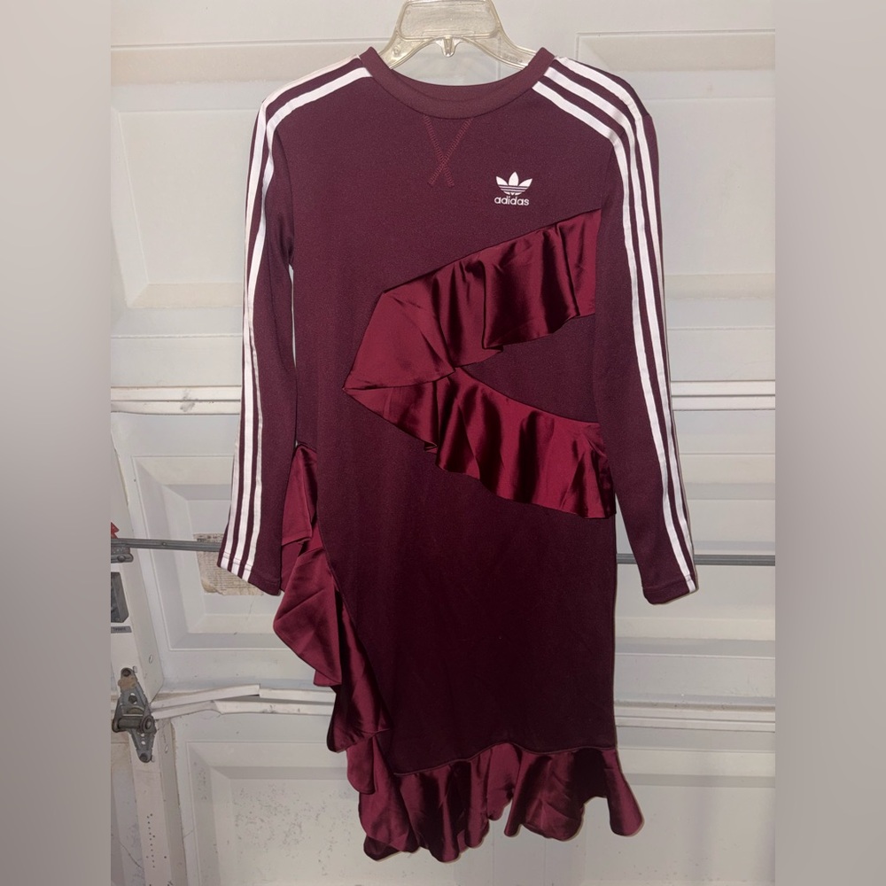 JKoo Adidas Maroon Long Sleeve Dress with Ruffles